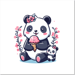 Pandas family eating ice cream Posters and Art